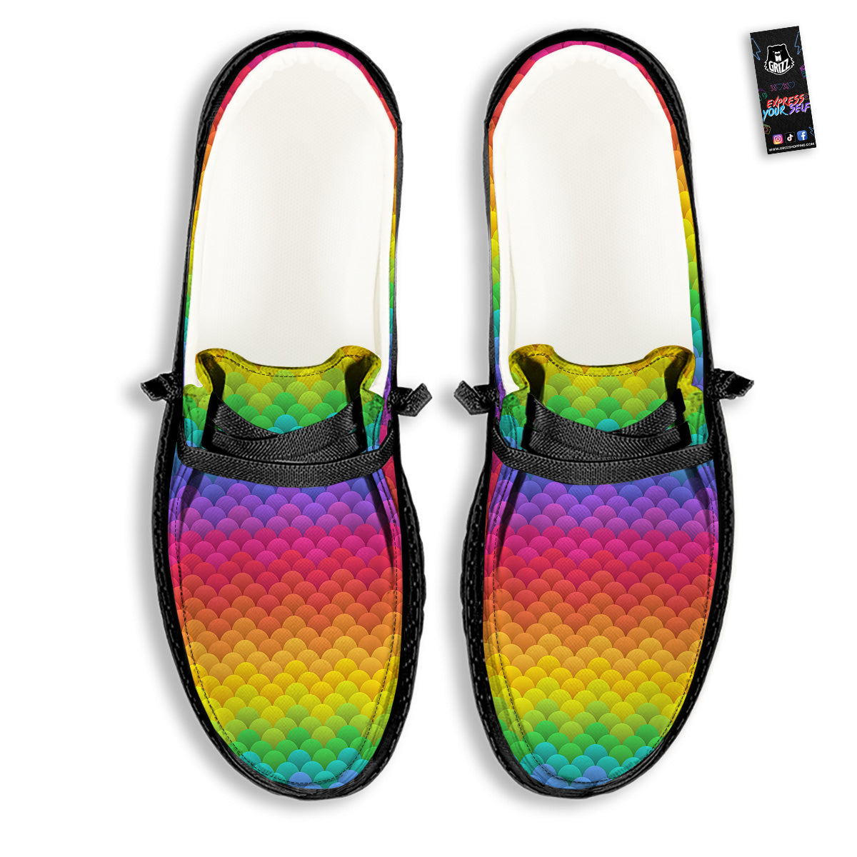 Rainbow Light Blobs Print Pattern Black Loafers-grizzshop