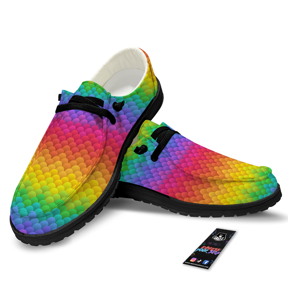 Rainbow Light Blobs Print Pattern Black Loafers-grizzshop