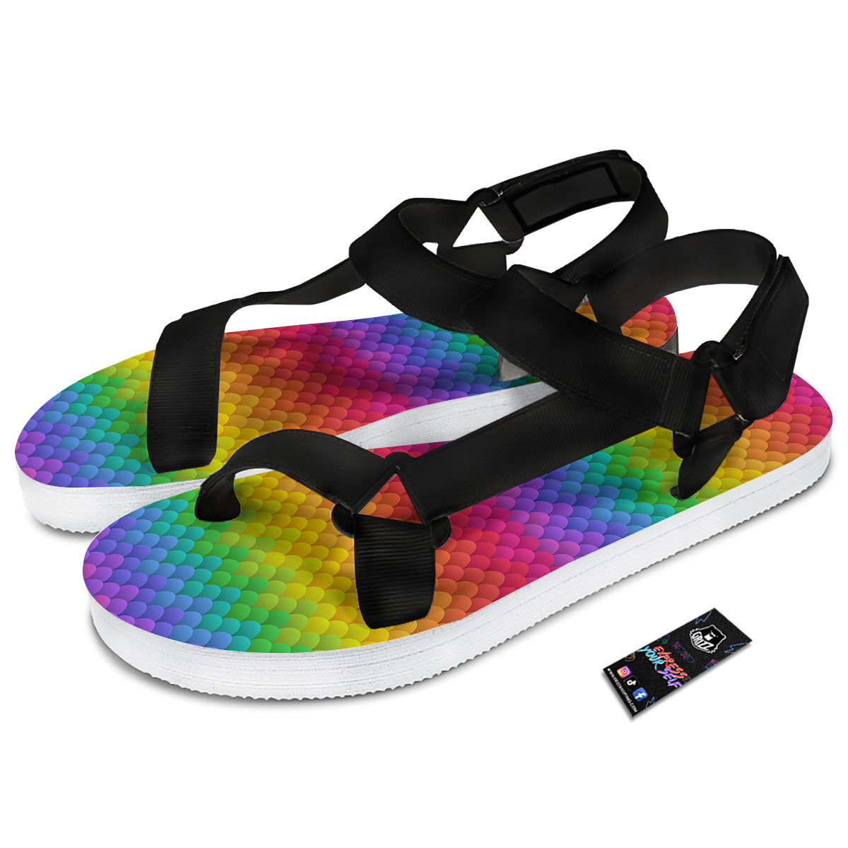 Rainbow Light Blobs Print Pattern Black Open Toe Sandals-grizzshop