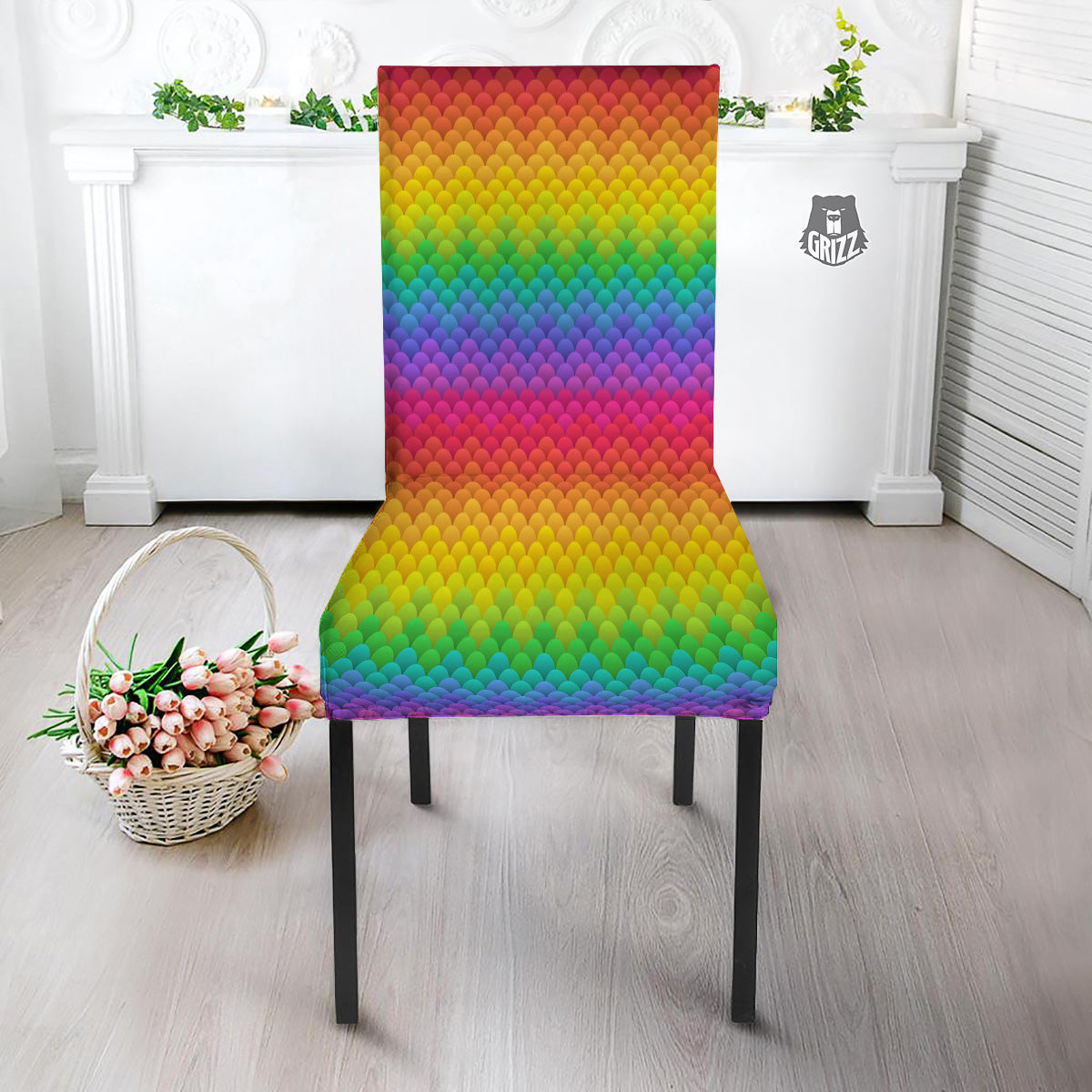 Rainbow Light Blobs Print Pattern Dining Chair Slipcover-grizzshop