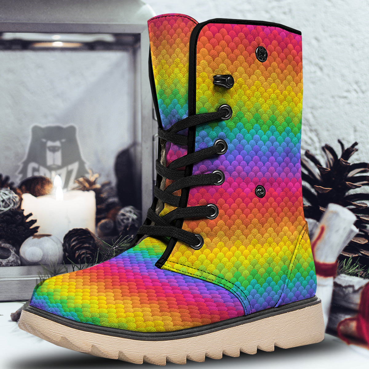 Rainbow Light Blobs Print Pattern Snow Boots-grizzshop