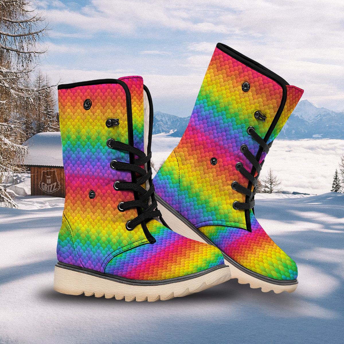 Rainbow Light Blobs Print Pattern Snow Boots-grizzshop