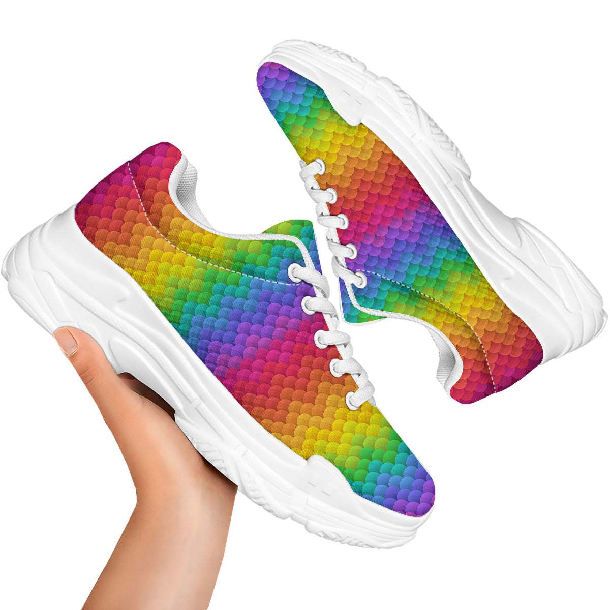 Rainbow Light Blobs Print Pattern White Chunky Shoes-grizzshop