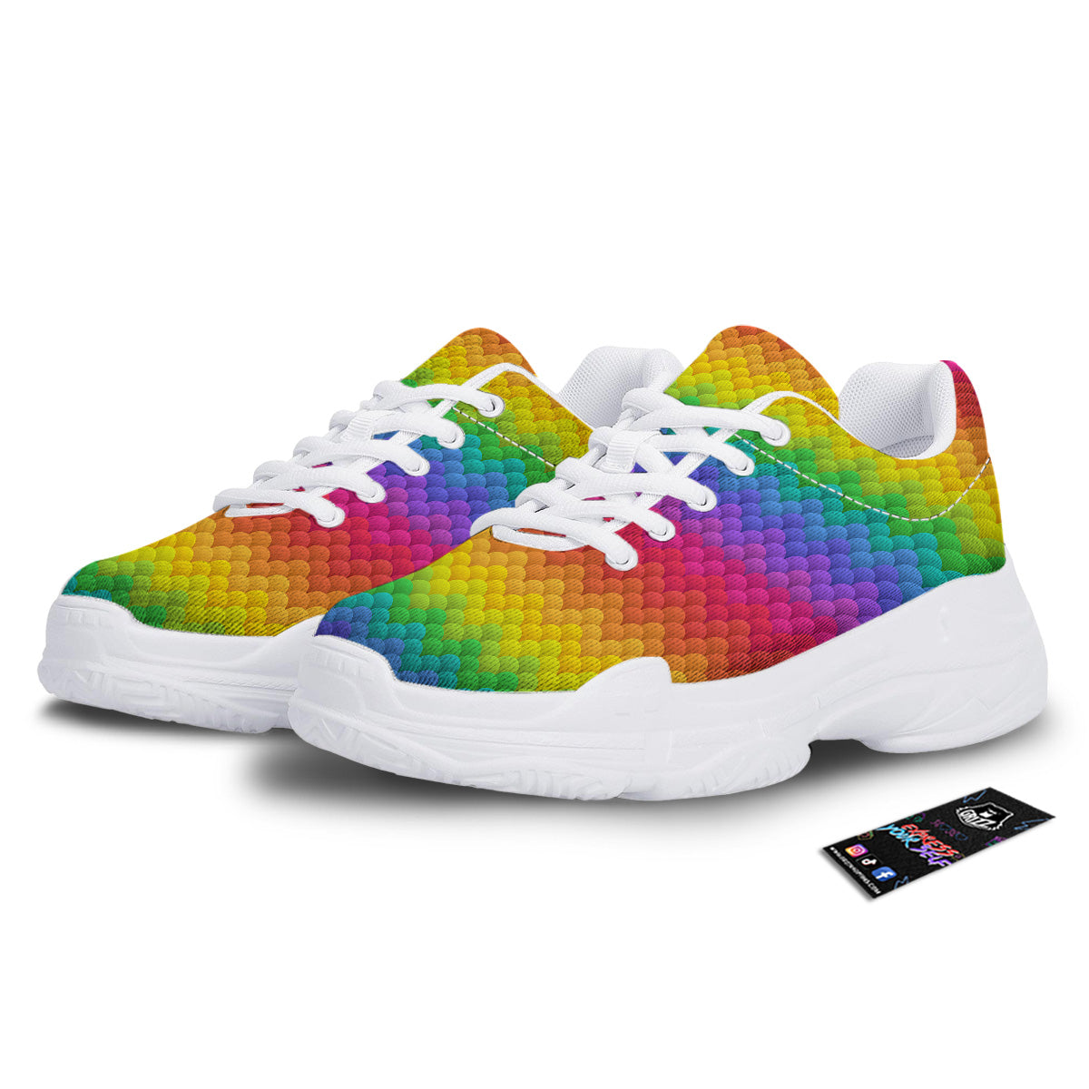 Rainbow Light Blobs Print Pattern White Chunky Shoes-grizzshop