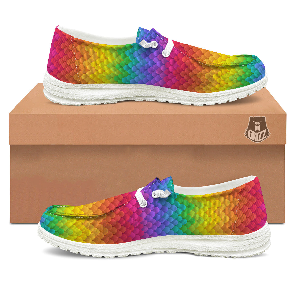 Rainbow Light Blobs Print Pattern White Loafers-grizzshop