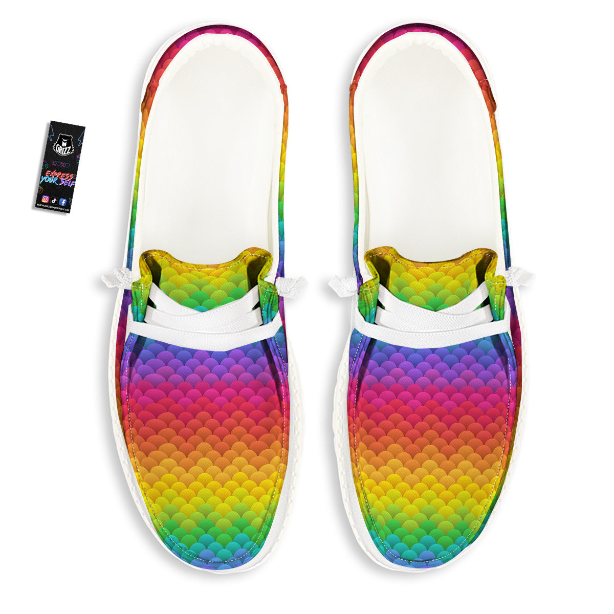 Rainbow Light Blobs Print Pattern White Loafers-grizzshop