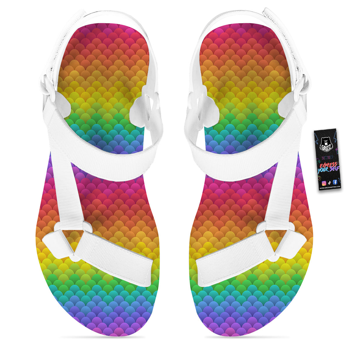 Rainbow Light Blobs Print Pattern White Open Toe Sandals-grizzshop