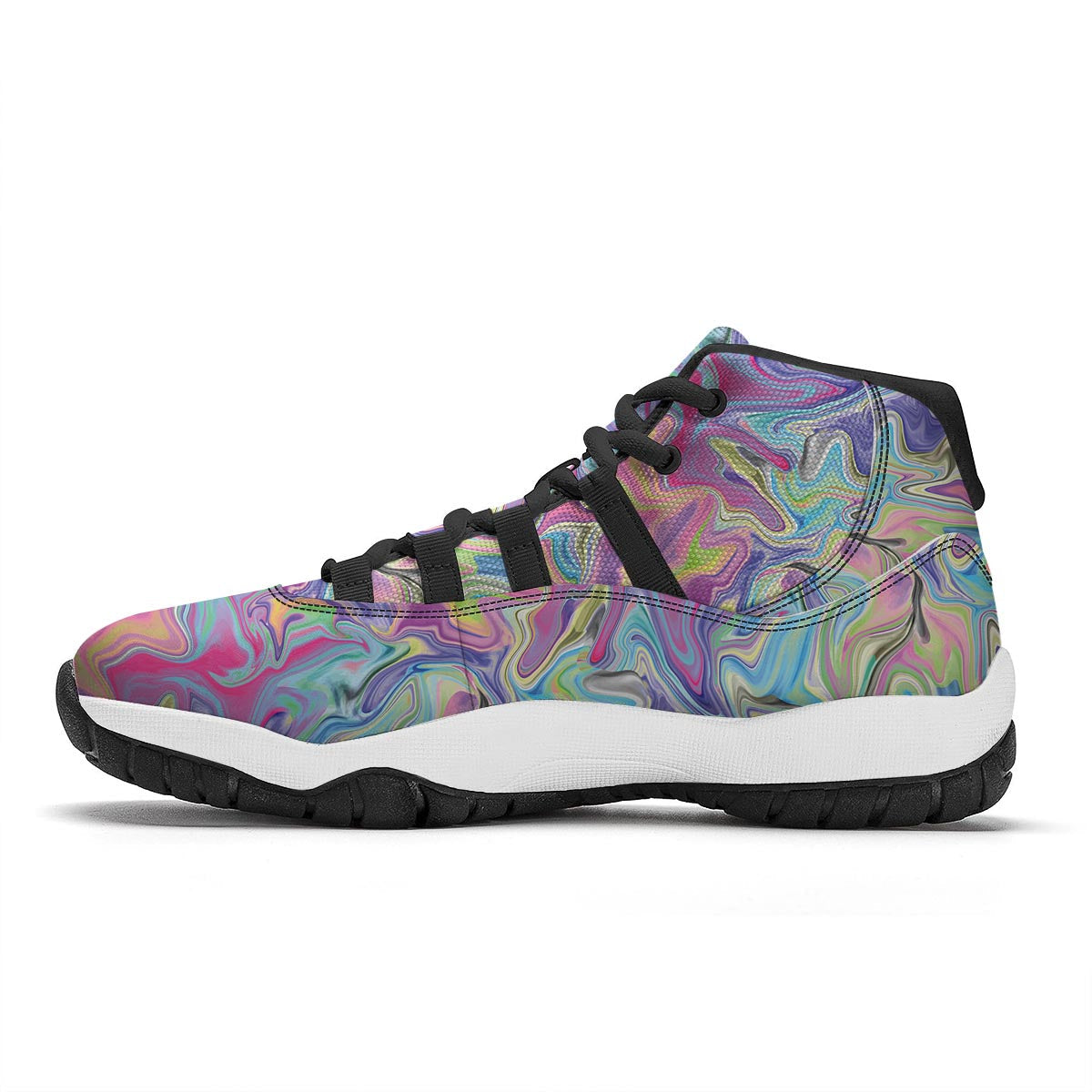 Rainbow Marble Pattern Print Black Bball Shoes-grizzshop