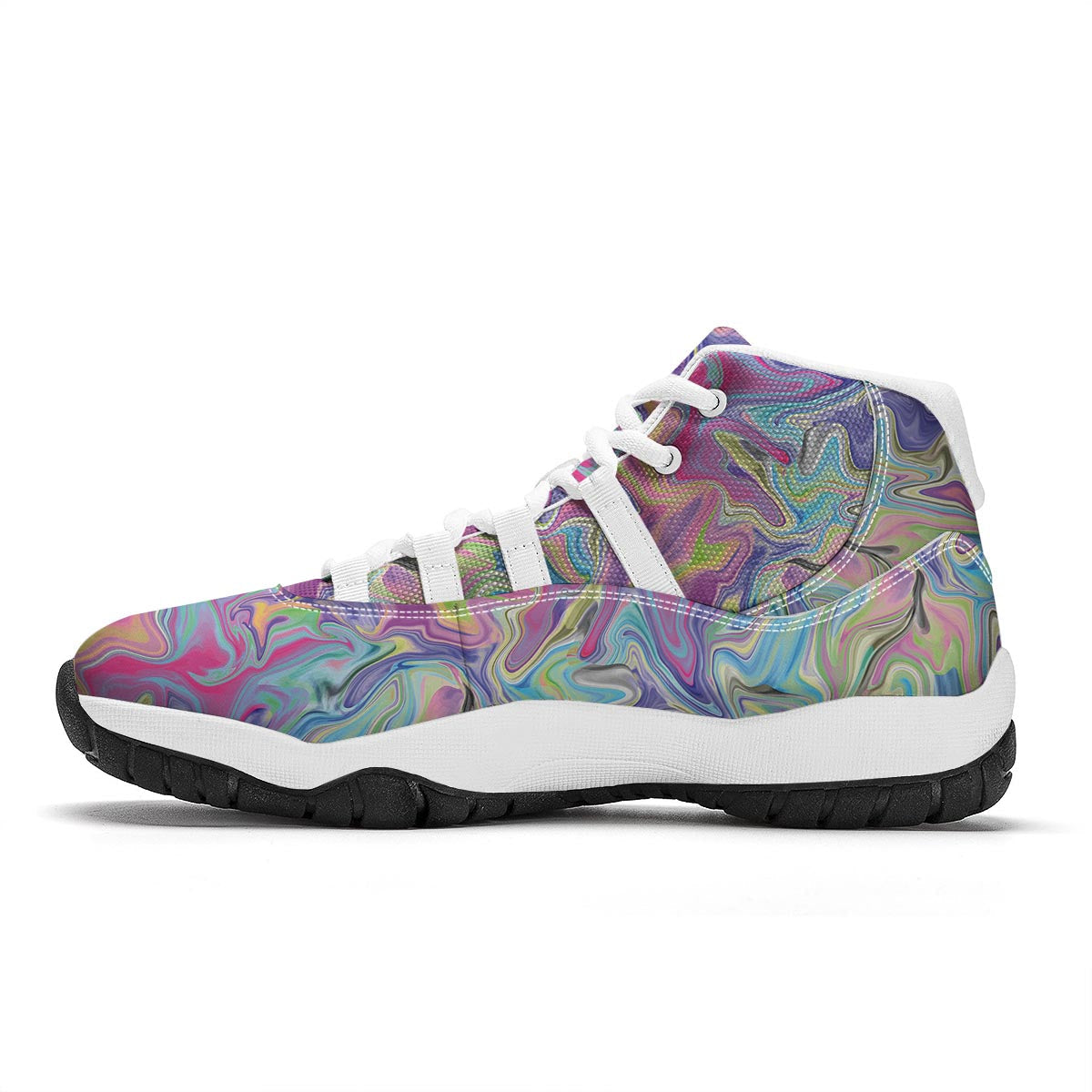 Rainbow Marble Pattern Print White Bball Shoes-grizzshop