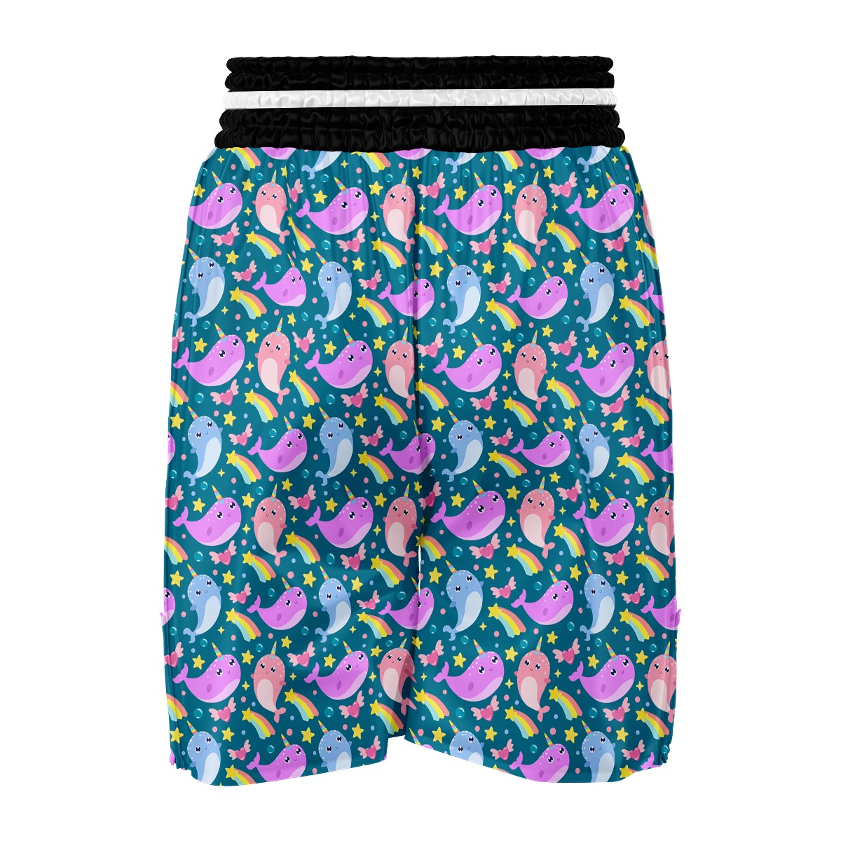 Rainbow Narwhal Pattern Print Boxing Shorts-grizzshop