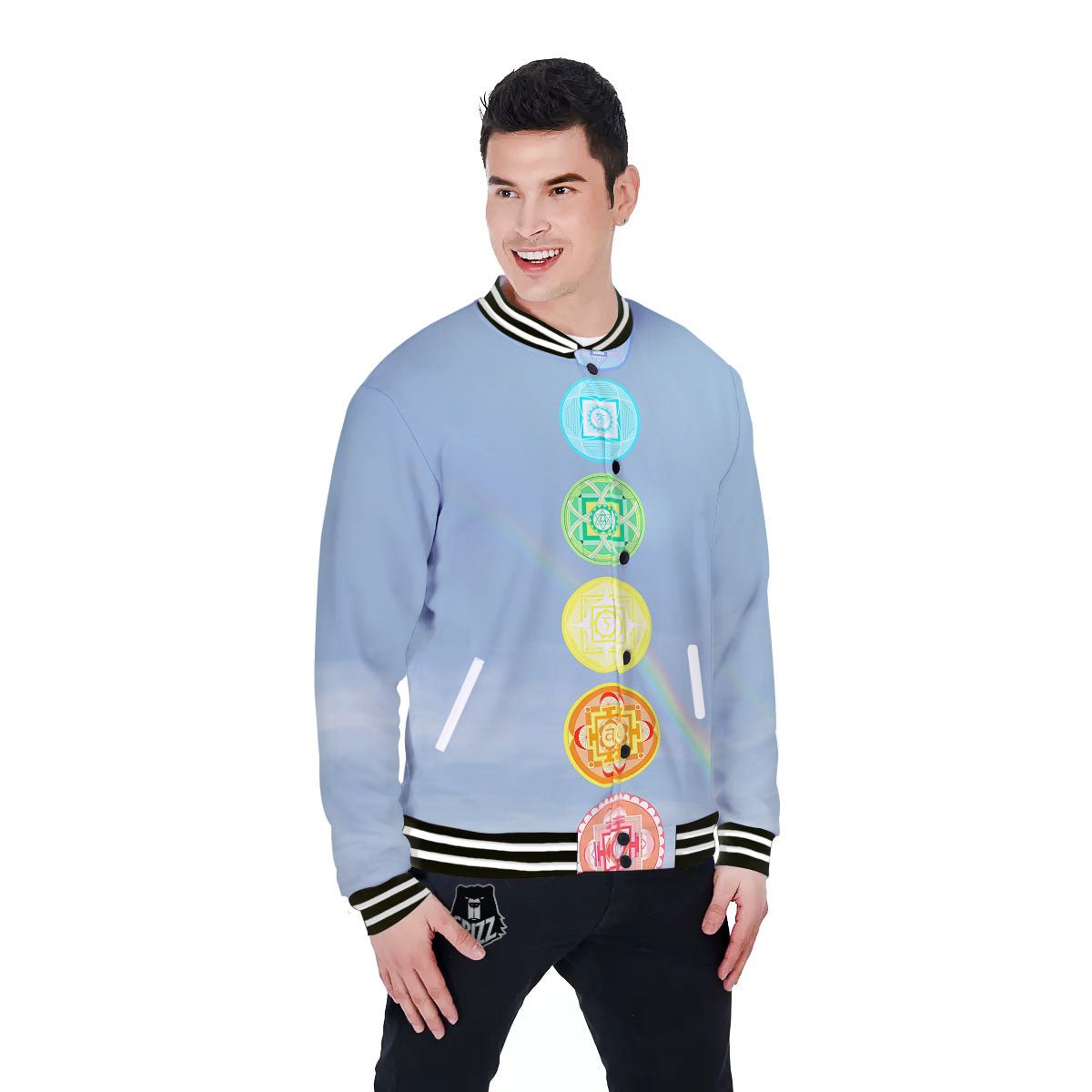 Rainbow Of Life Seven Chakras Print Baseball Jacket-grizzshop