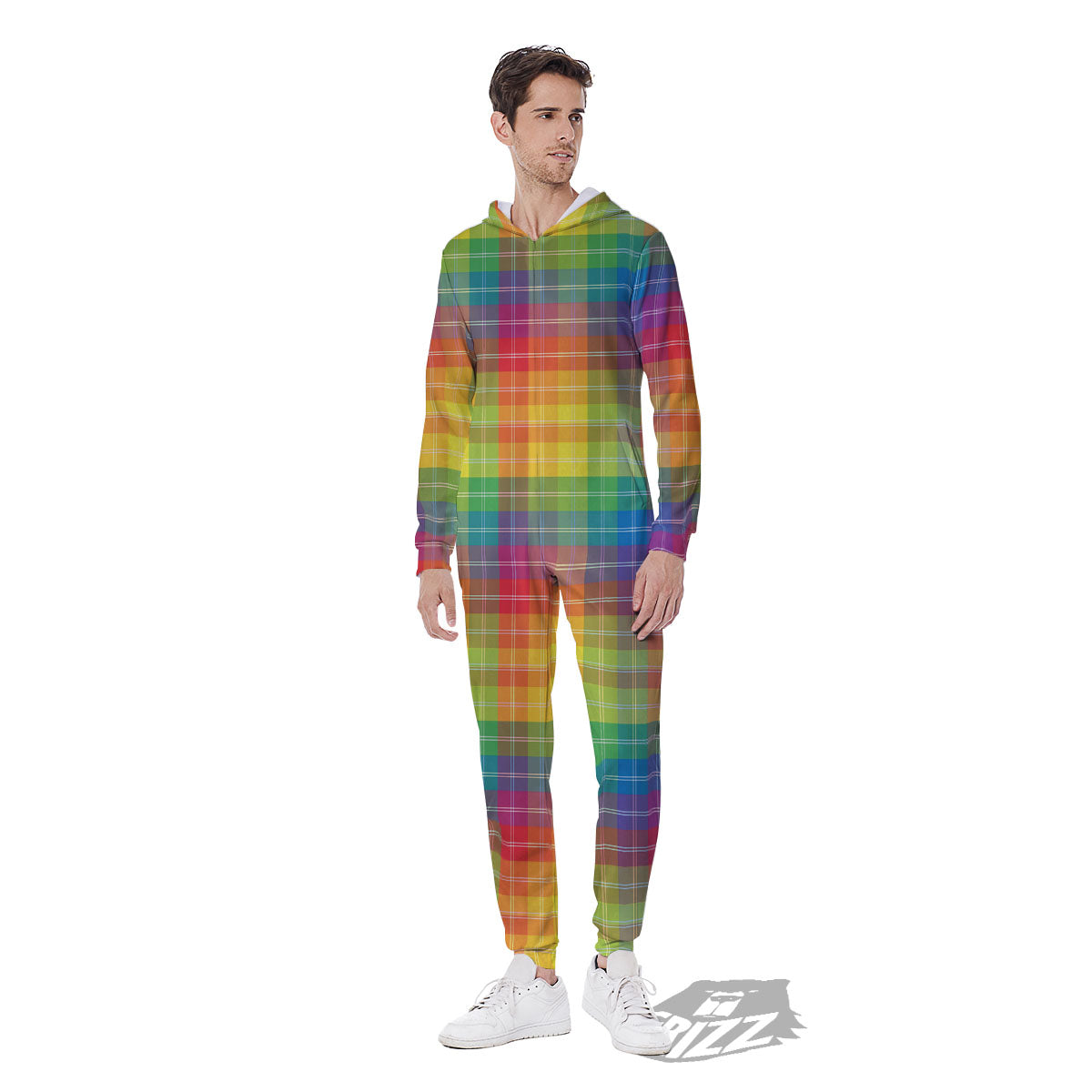 Rainbow Plaid LGBT Pride Print Pattern Men's Jumpsuit-grizzshop