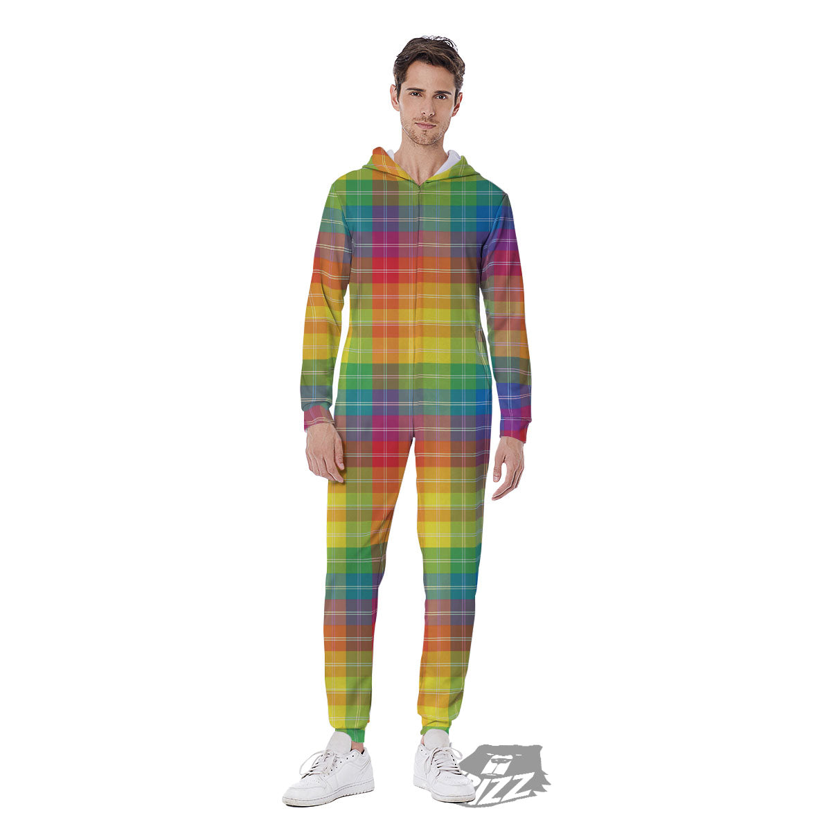 Rainbow Plaid LGBT Pride Print Pattern Men's Jumpsuit-grizzshop