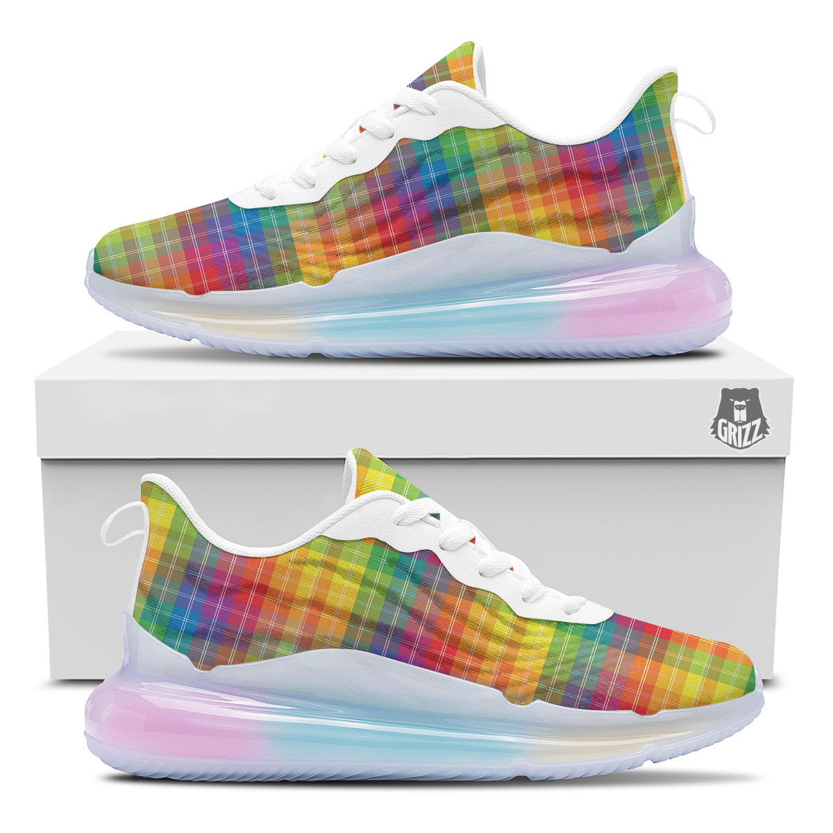 Rainbow Plaid LGBT Pride Print Pattern Running Sneakers-grizzshop