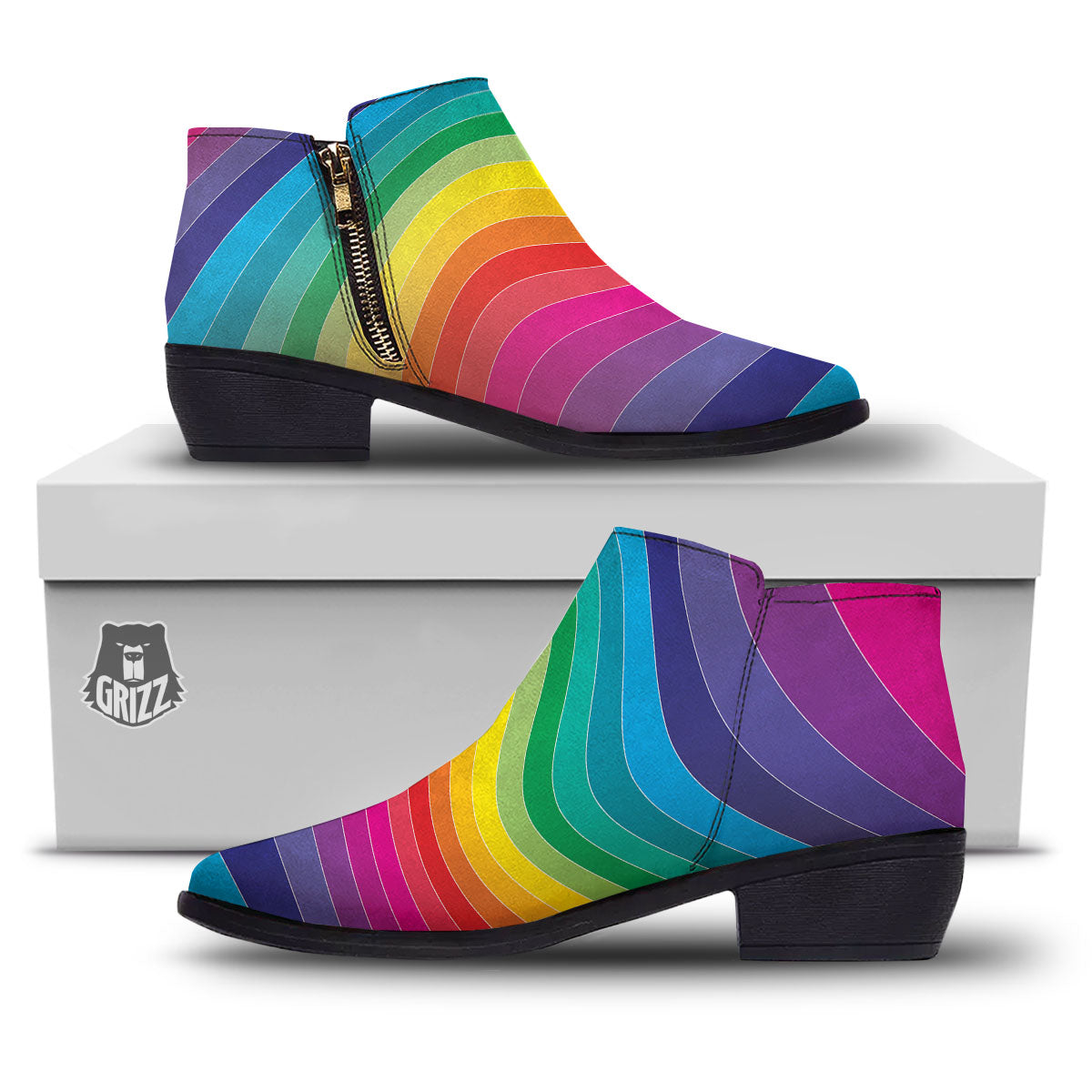 Rainbow Print Ankle Boots-grizzshop