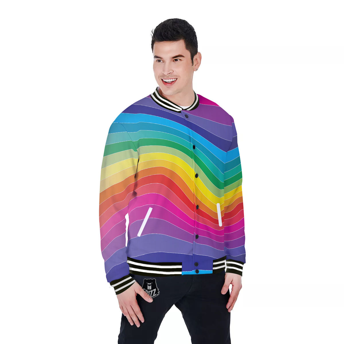 Rainbow Print Baseball Jacket-grizzshop