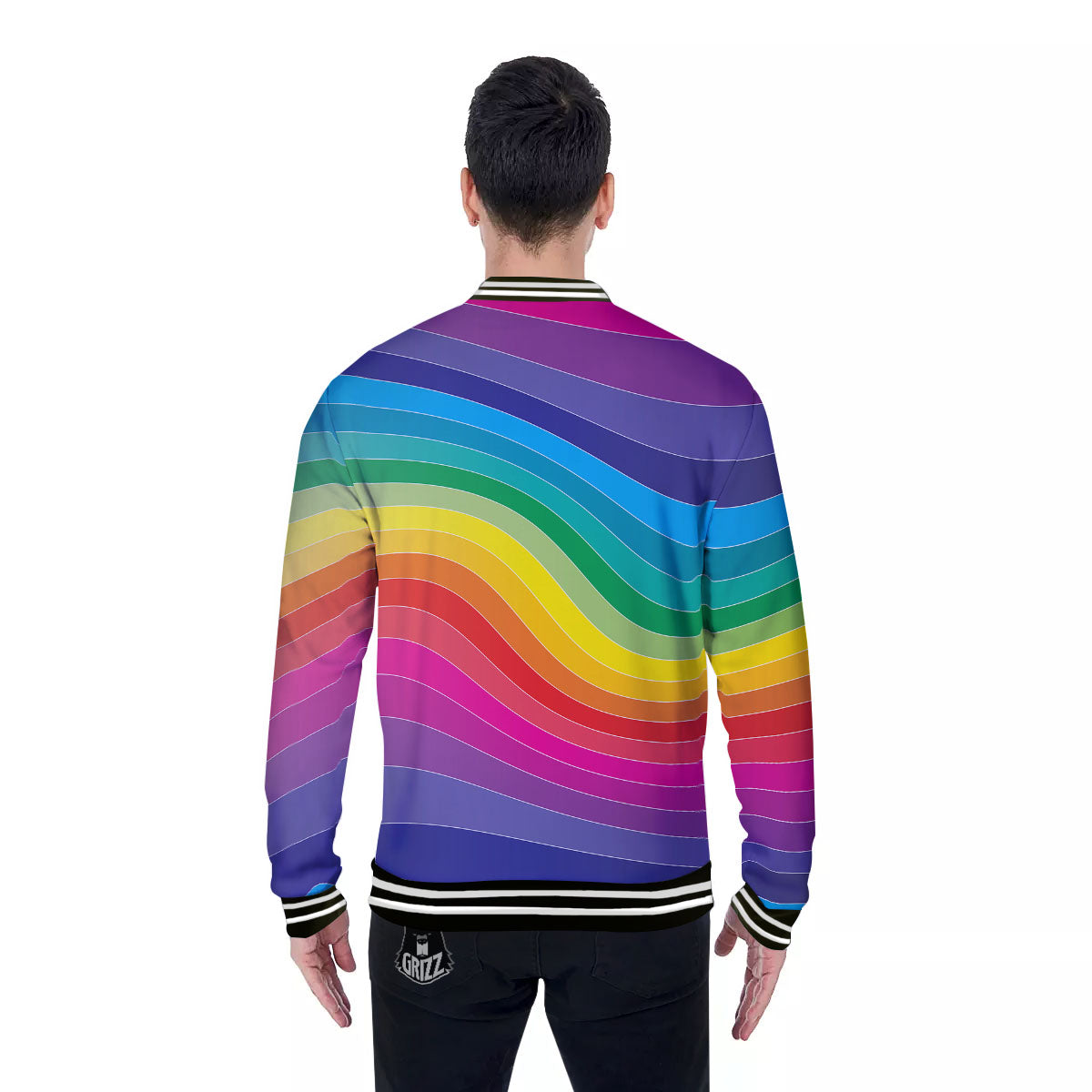 Rainbow Print Baseball Jacket-grizzshop