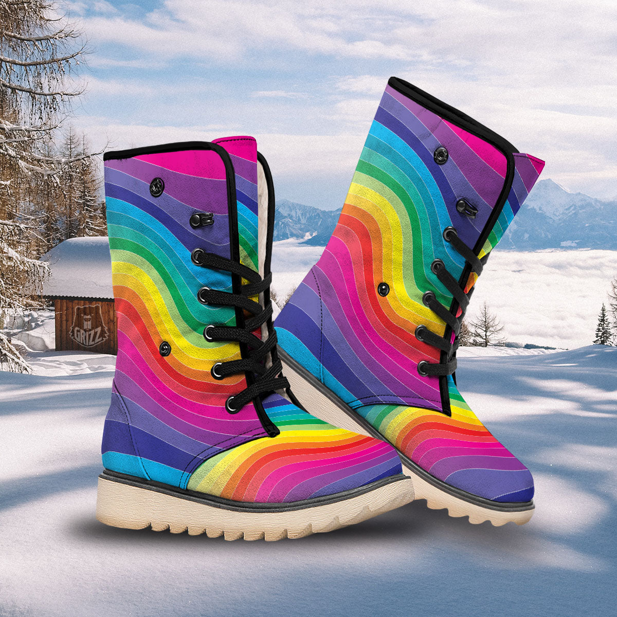 Rainbow Print Snow Boots-grizzshop