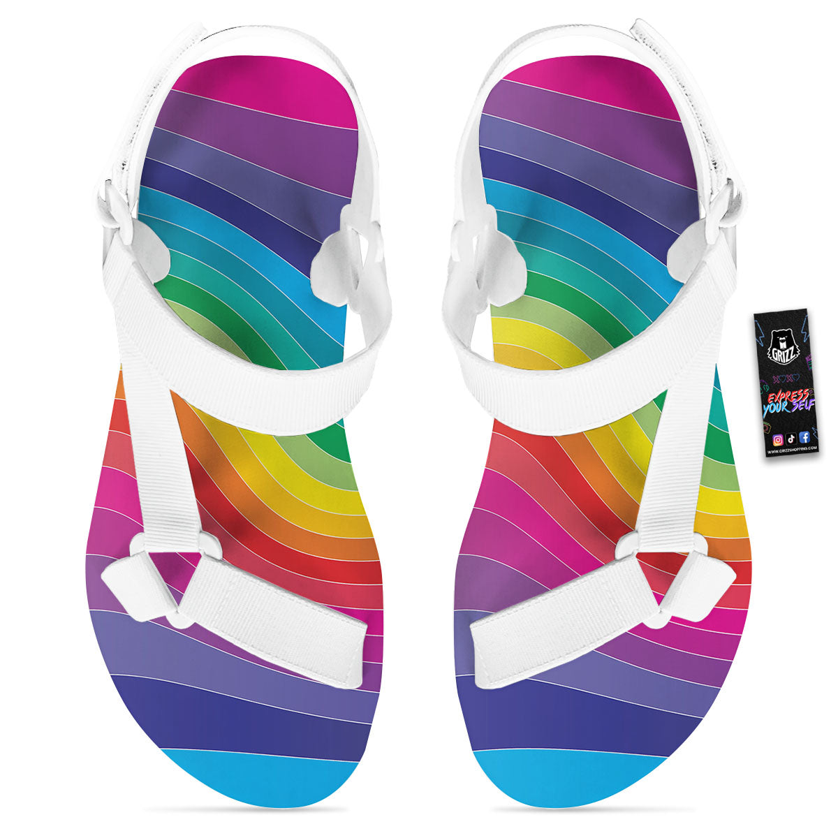 Rainbow Print White Open Toe Sandals-grizzshop