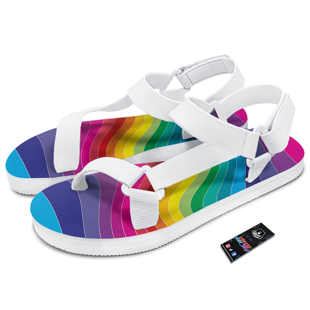 Rainbow Print White Open Toe Sandals-grizzshop