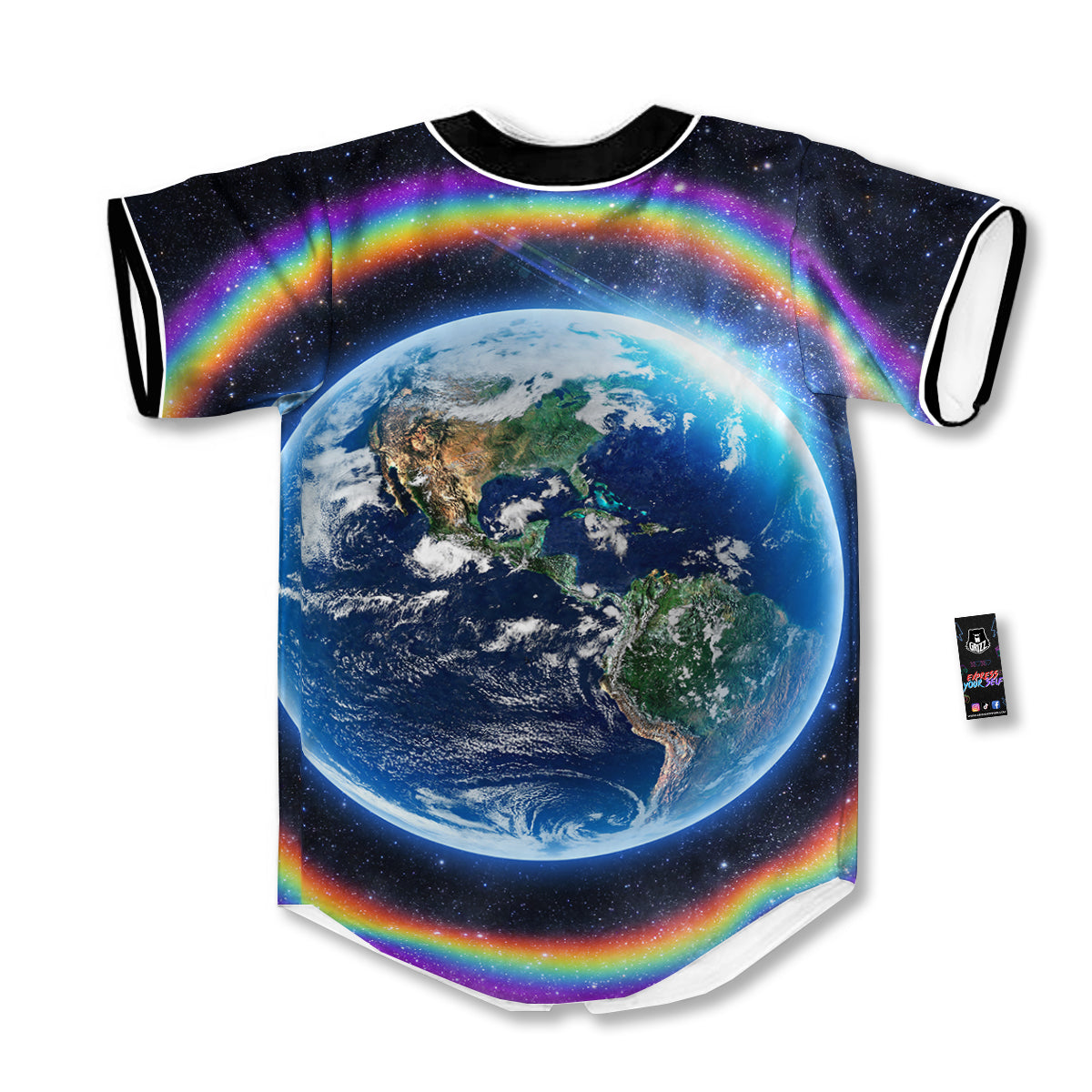 Rainbow The Earth Print Baseball Jersey-grizzshop