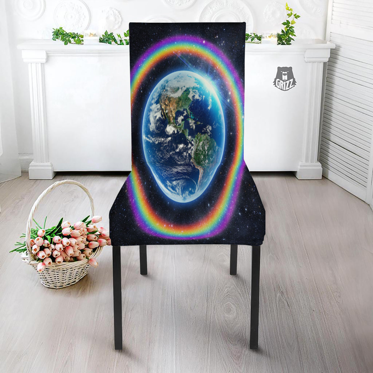 Rainbow The Earth Print Dining Chair Slipcover-grizzshop