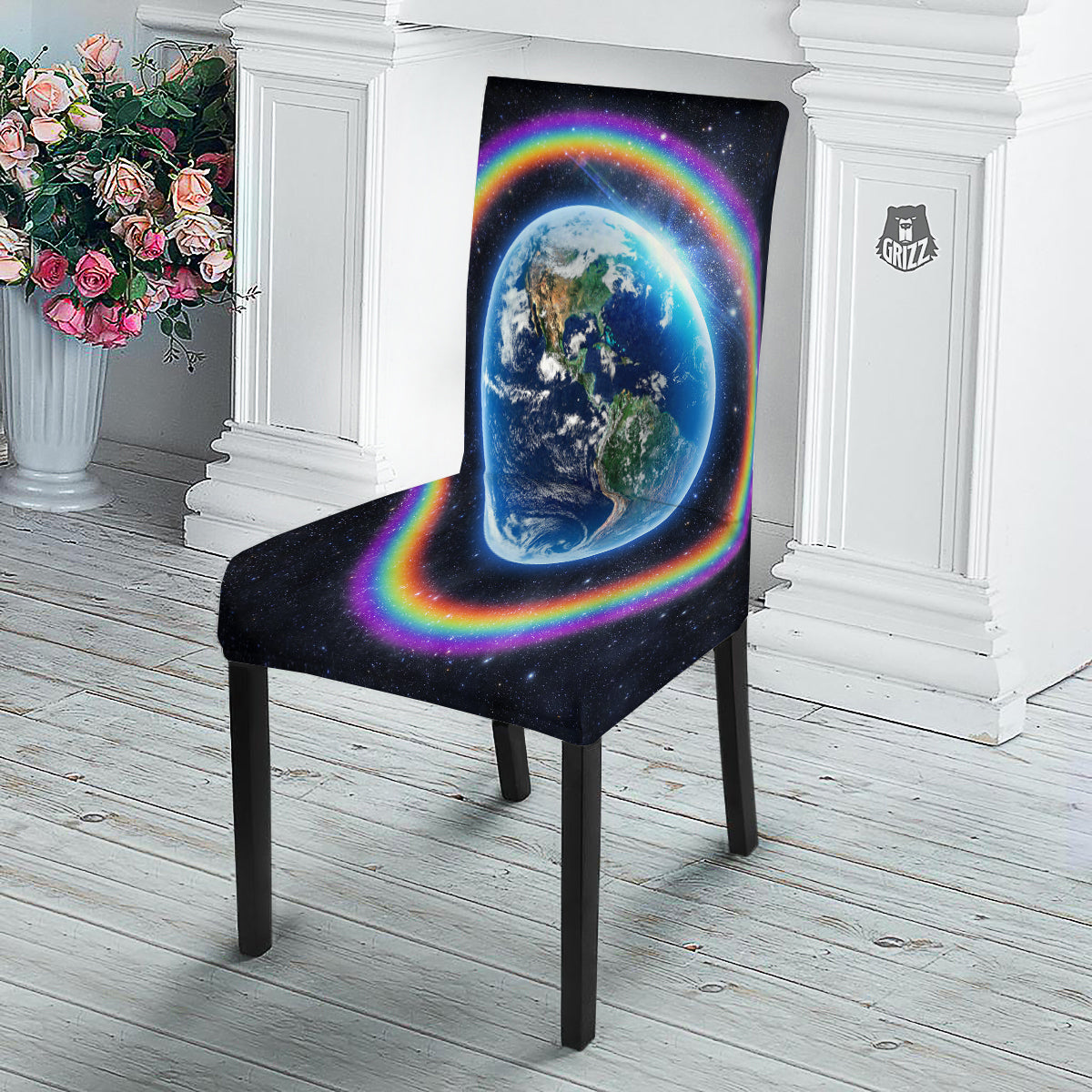 Rainbow The Earth Print Dining Chair Slipcover-grizzshop