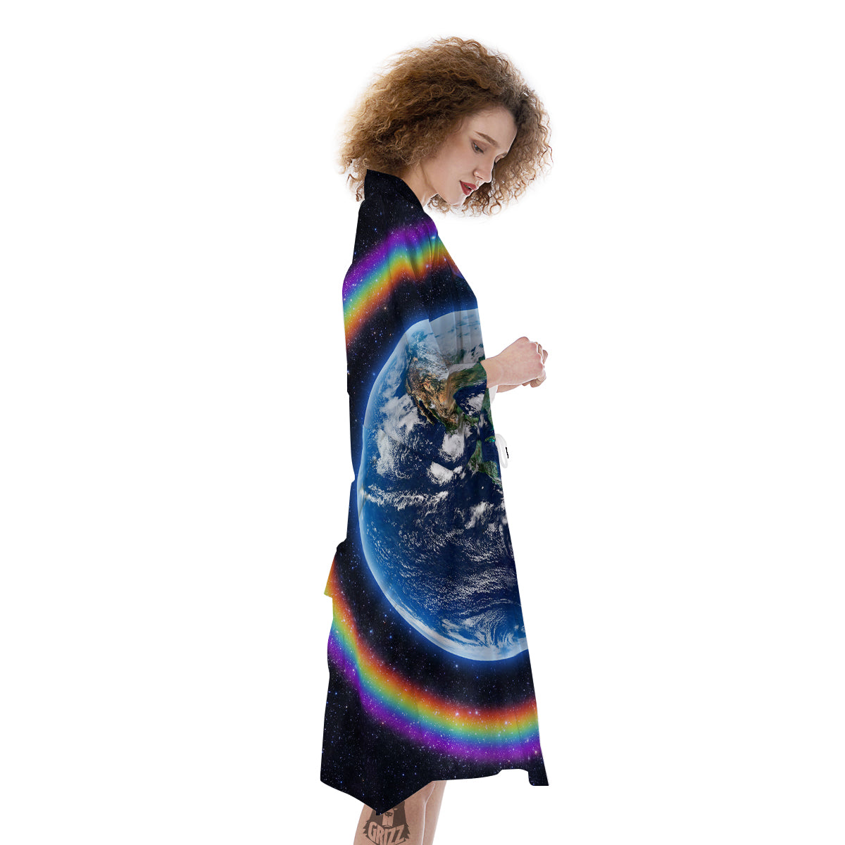 Rainbow The Earth Print Kimono-grizzshop