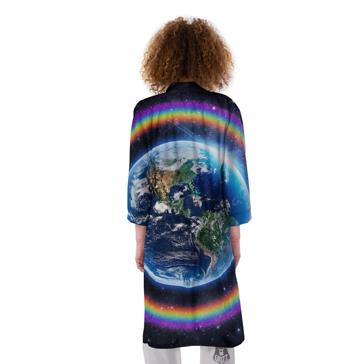 Rainbow The Earth Print Kimono-grizzshop