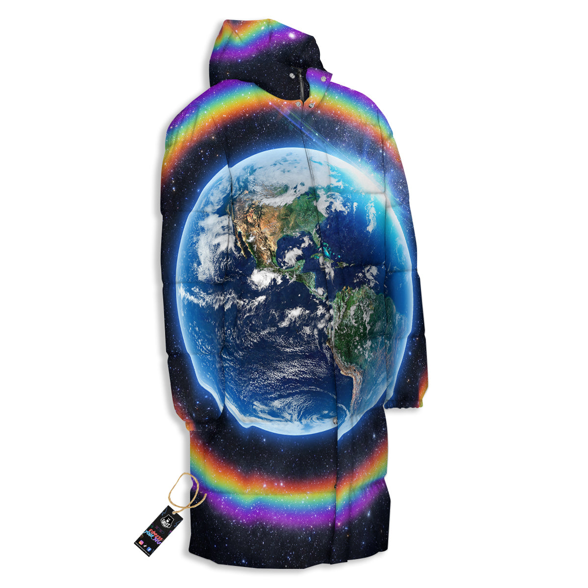 Rainbow The Earth Print Long Down Jacket-grizzshop