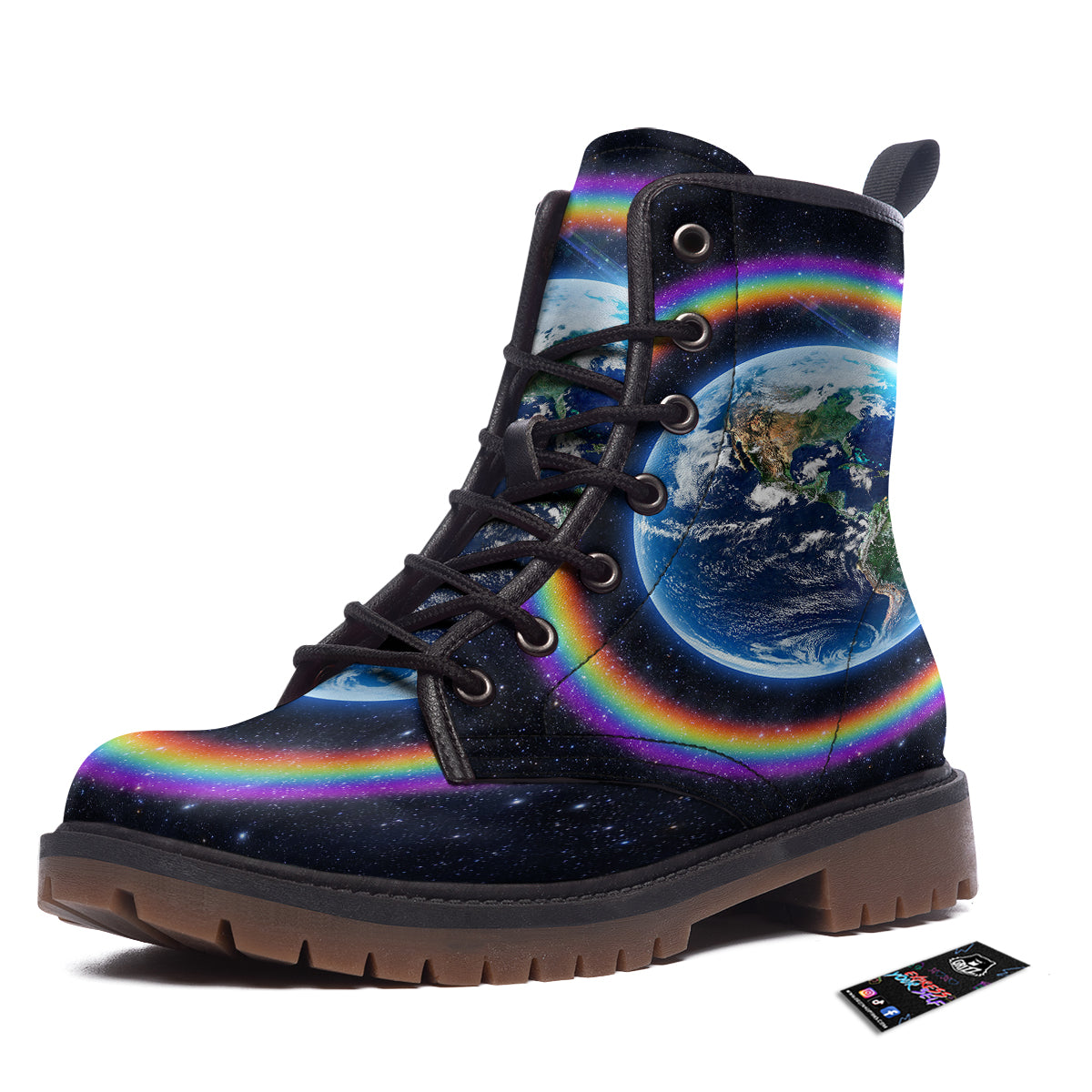 Rainbow The Earth Print Work Boots-grizzshop