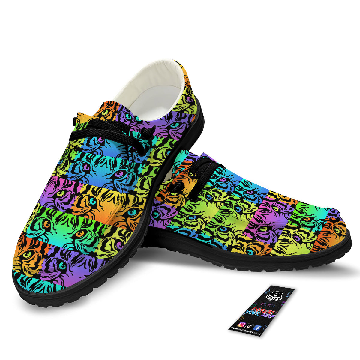 Rainbow Tiger Eyes Print Pattern Black Loafers-grizzshop