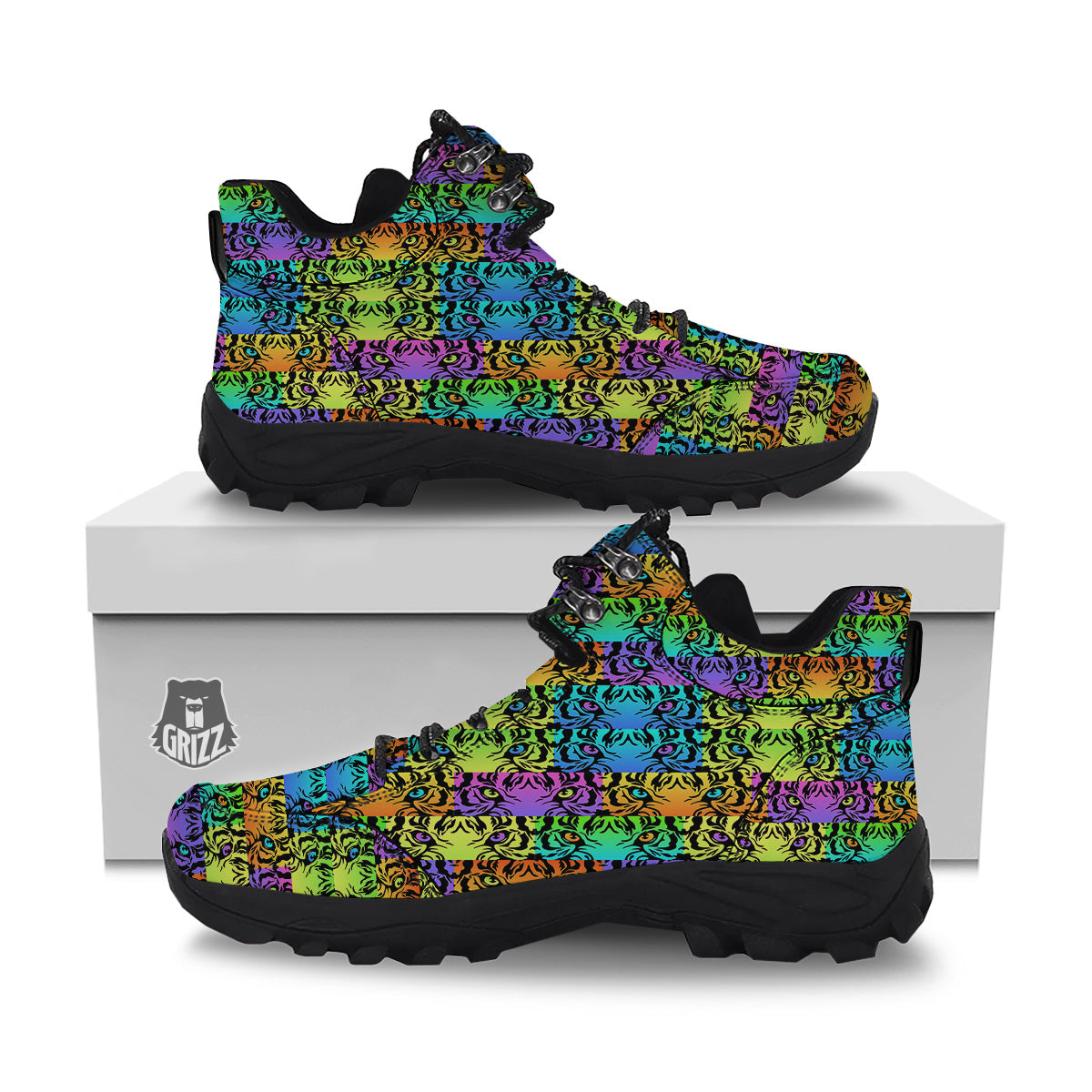 Rainbow Tiger Eyes Print Pattern Hiking Shoes-grizzshop