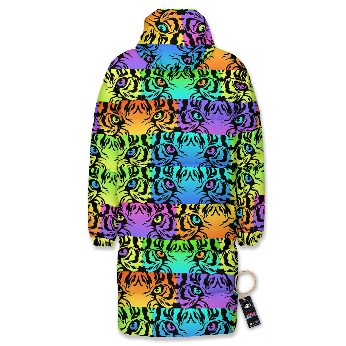 Rainbow Tiger Eyes Print Pattern Long Down Jacket-grizzshop