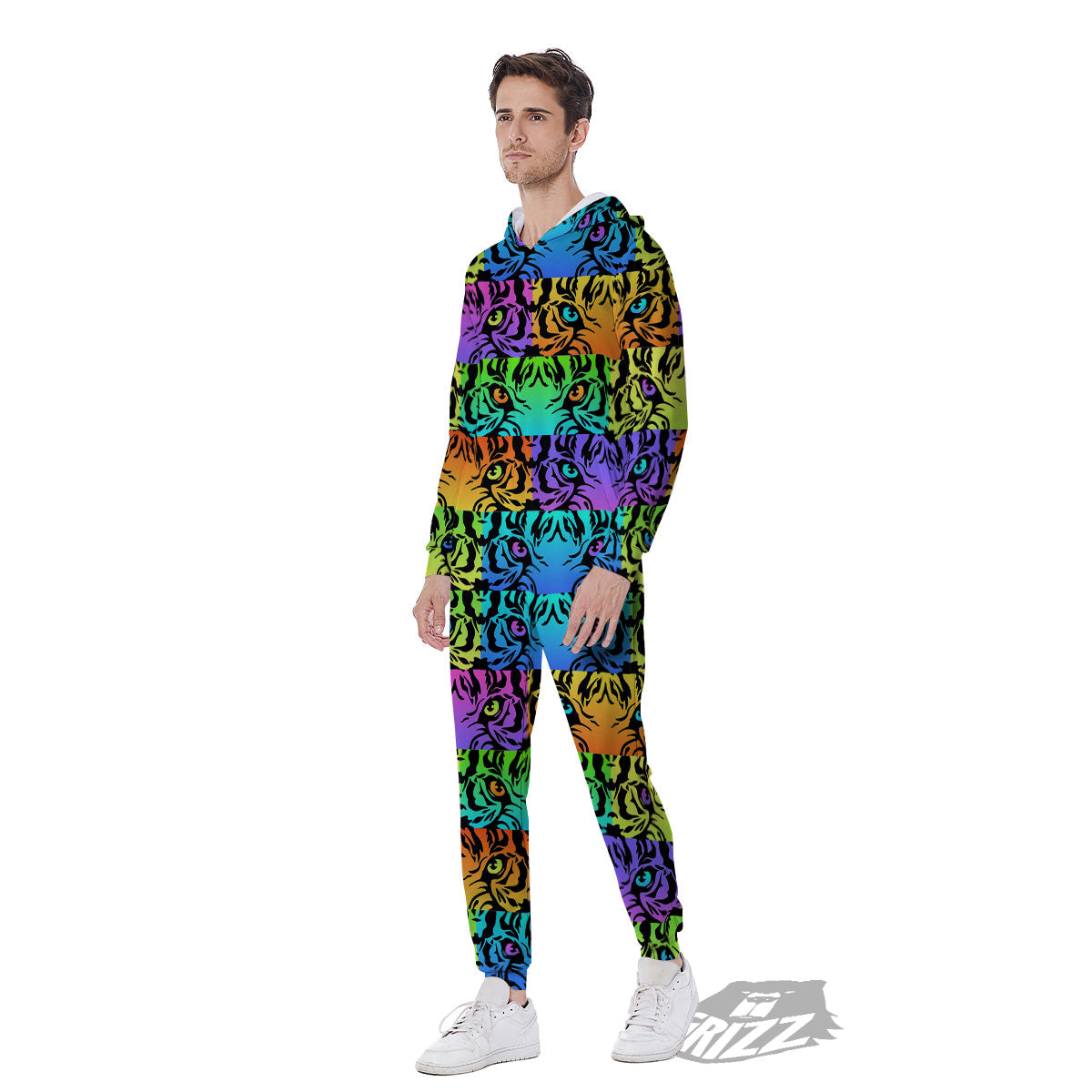 Rainbow Tiger Eyes Print Pattern Men's Jumpsuit-grizzshop