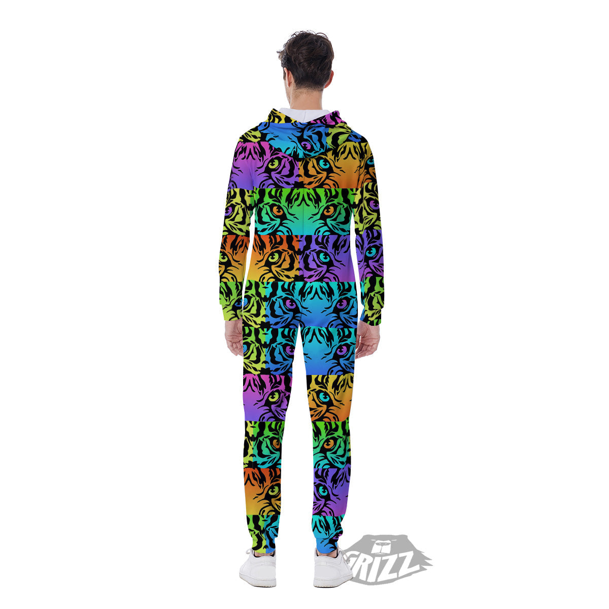 Rainbow Tiger Eyes Print Pattern Men's Jumpsuit-grizzshop
