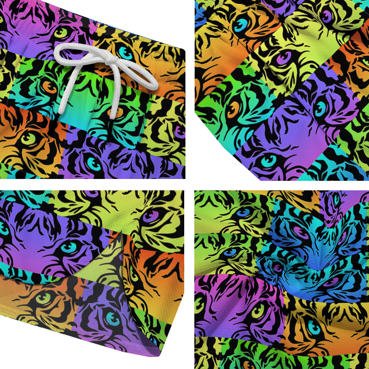 Rainbow Tiger Eyes Print Pattern Men's Running Shorts-grizzshop