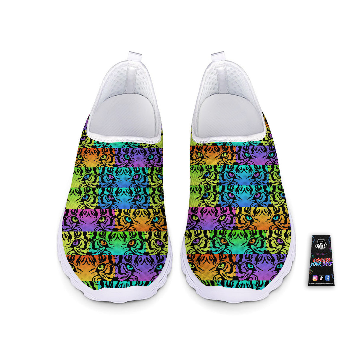 Rainbow Tiger Eyes Print Pattern Nurse Shoes-grizzshop