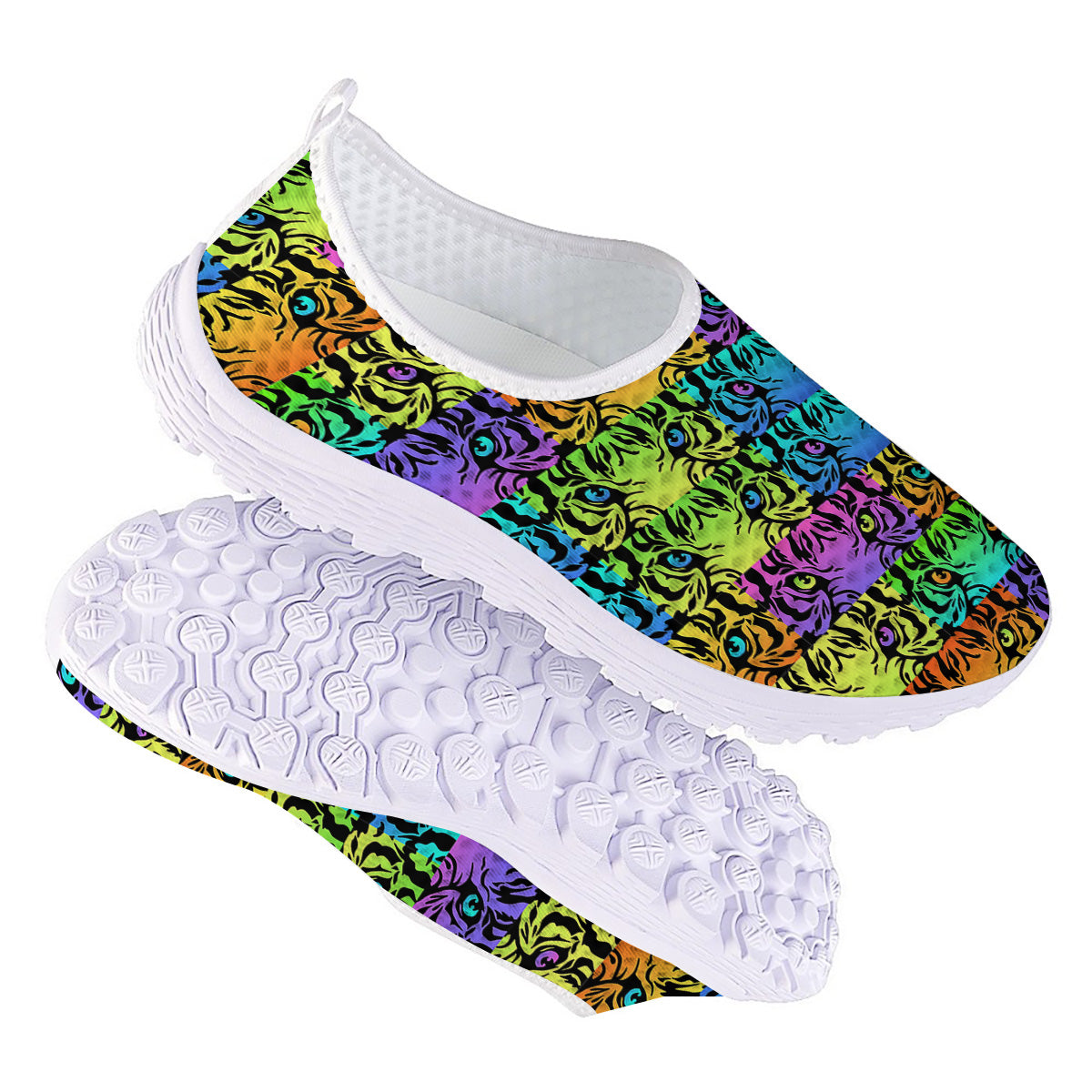 Rainbow Tiger Eyes Print Pattern Nurse Shoes-grizzshop