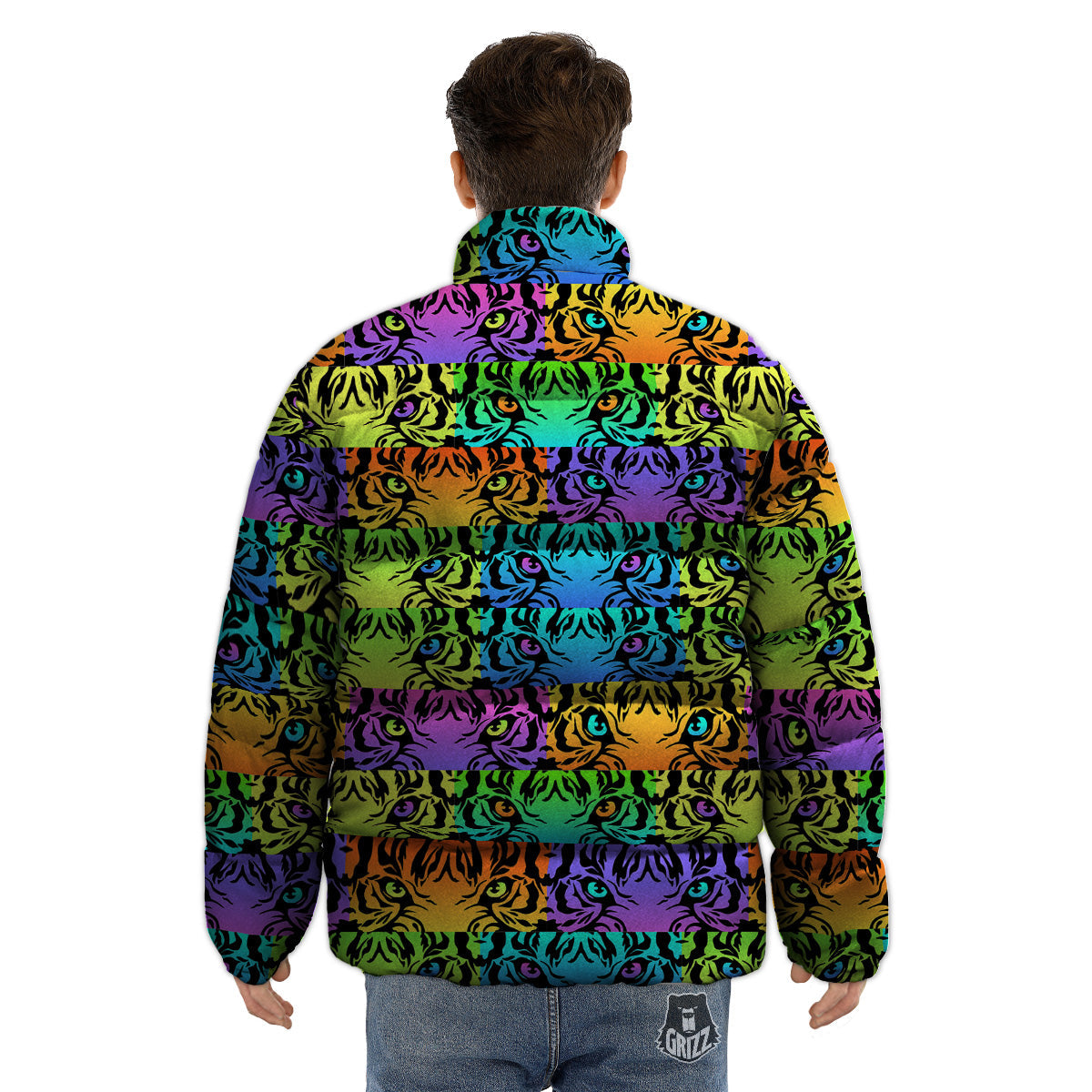 Rainbow Tiger Eyes Print Pattern Puffer Jacket-grizzshop