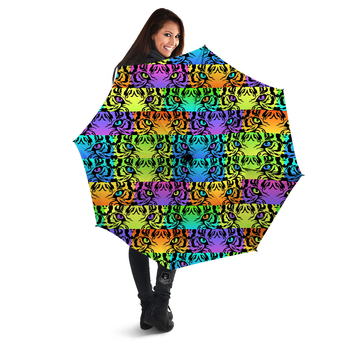 Rainbow Tiger Eyes Print Pattern Umbrella-grizzshop