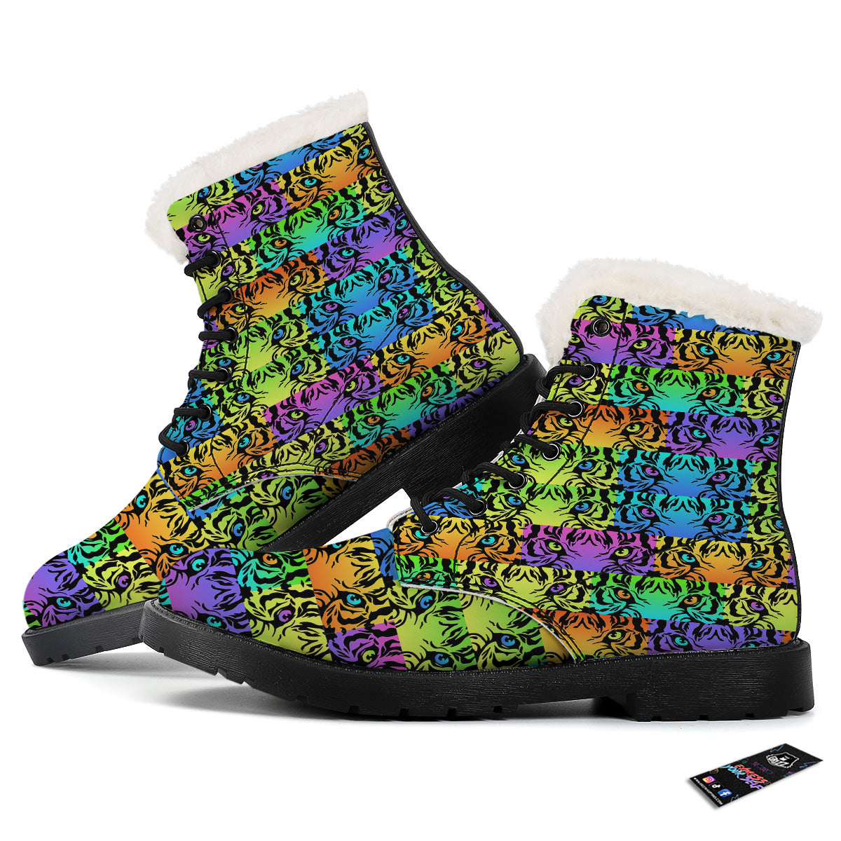 Rainbow Tiger Eyes Print Pattern Winter Boots-grizzshop