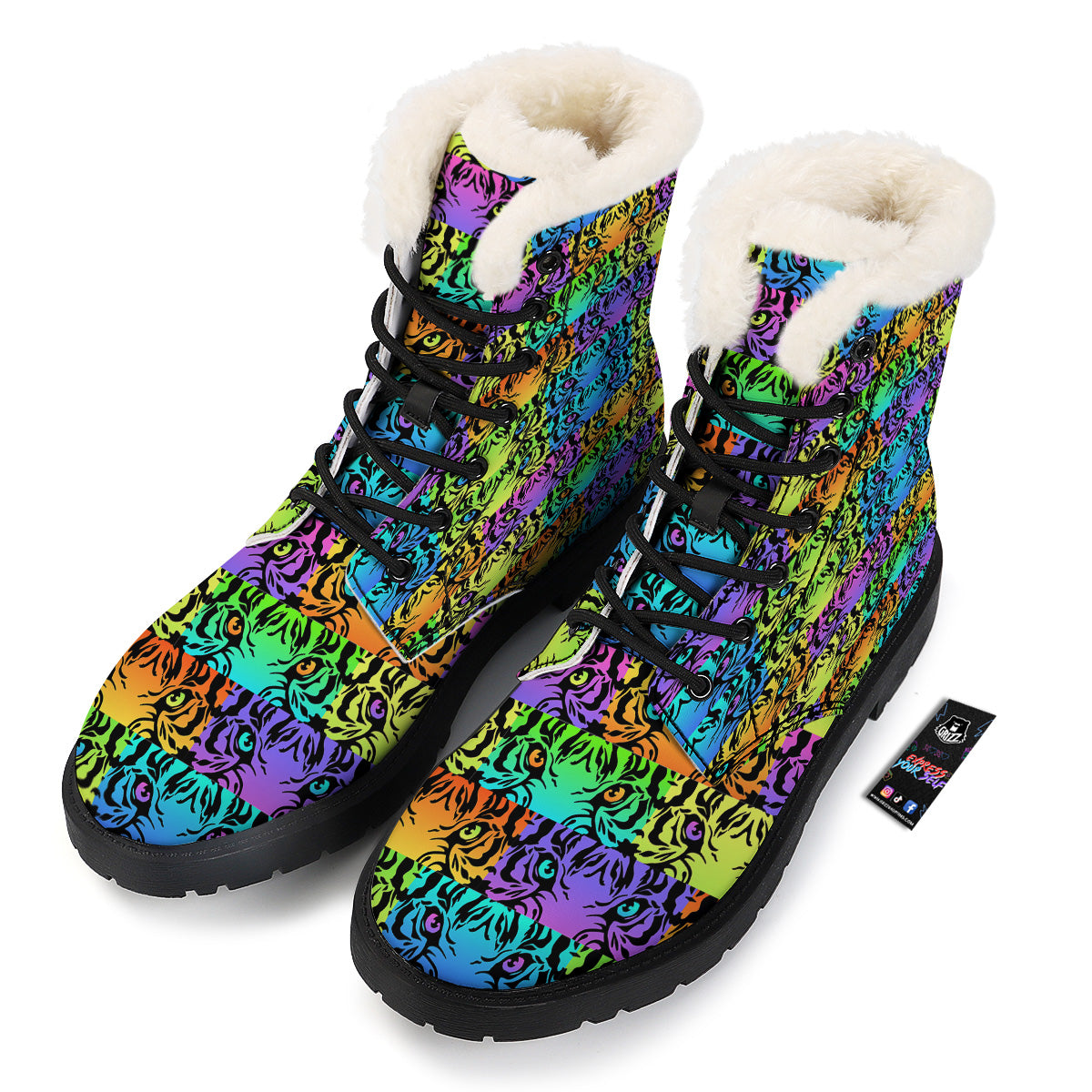 Rainbow Tiger Eyes Print Pattern Winter Boots-grizzshop