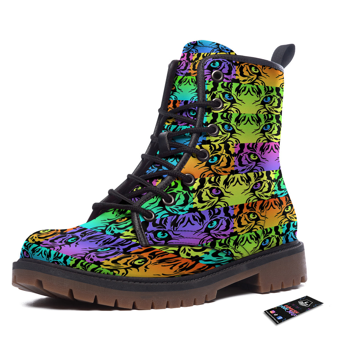 Rainbow Tiger Eyes Print Pattern Work Boots-grizzshop
