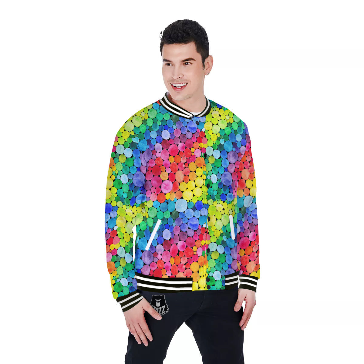 Rainbow Watercolor Print Pattern Baseball Jacket-grizzshop