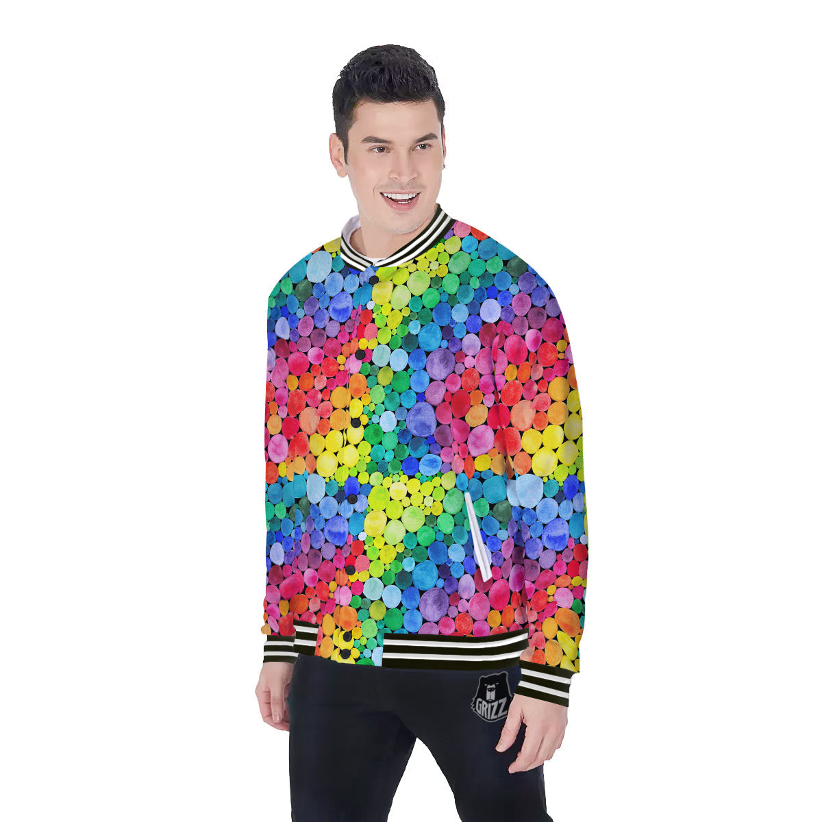 Rainbow Watercolor Print Pattern Baseball Jacket-grizzshop