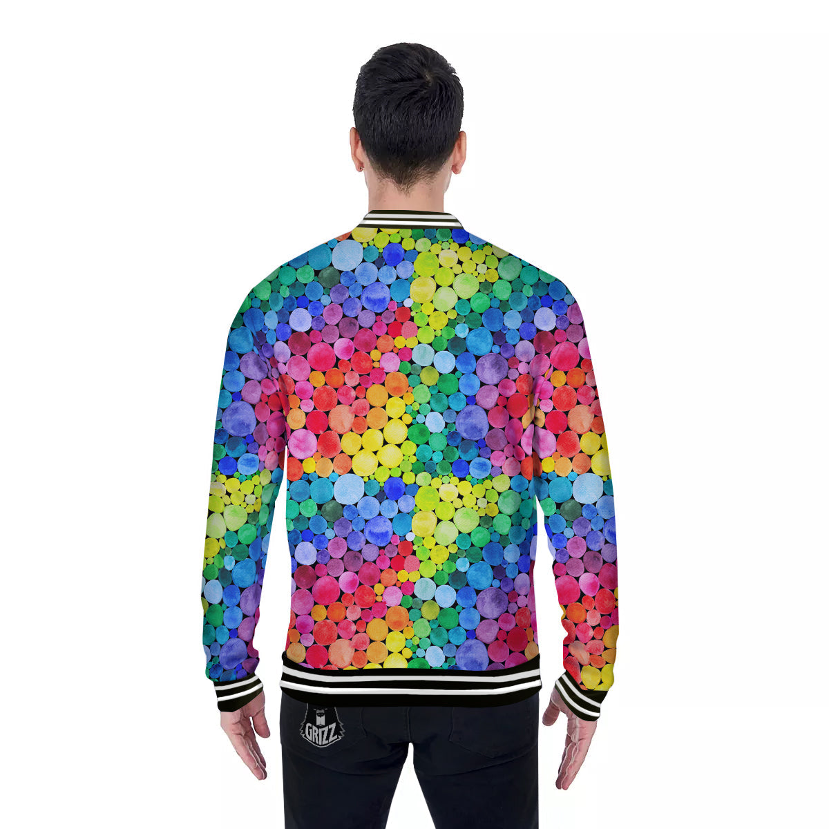 Rainbow Watercolor Print Pattern Baseball Jacket-grizzshop