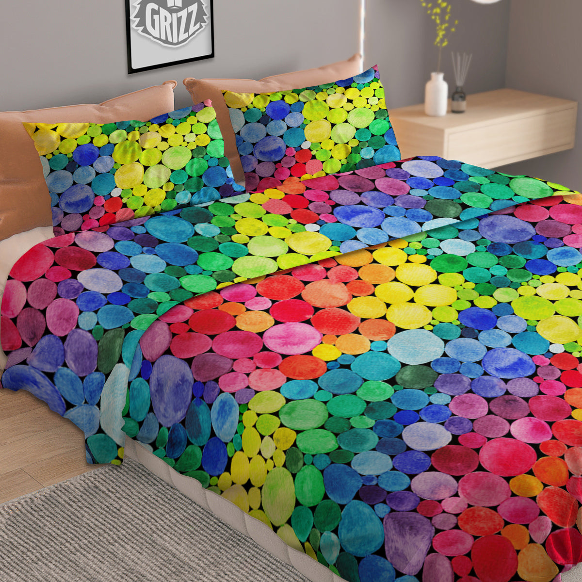 Rainbow Watercolor Print Pattern Duvet Cover Bedding Set