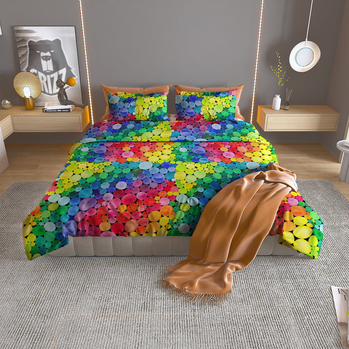 Rainbow Watercolor Print Pattern Duvet Cover Bedding Set