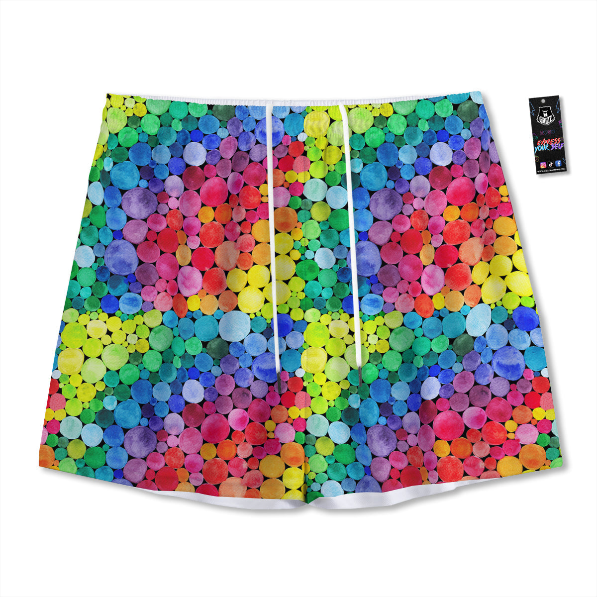 Rainbow Watercolor Print Pattern Mesh Shorts